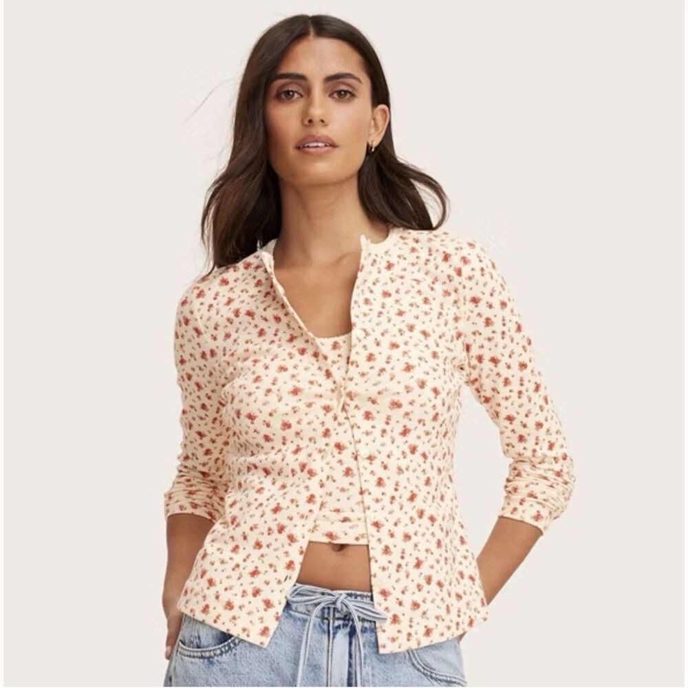 NWT Parke x Target Women's Pointelle Cardigan - Cream Floral M Cottagecore Twee